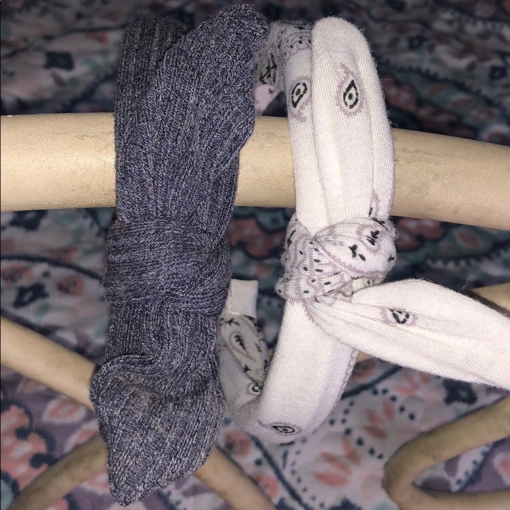 TWO bow headbands! Bandana White & Charcoal Gray
